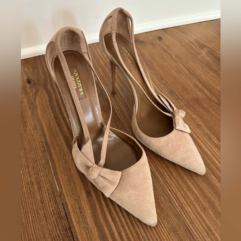 Aquazzura Tan Bow Stiletto Heels